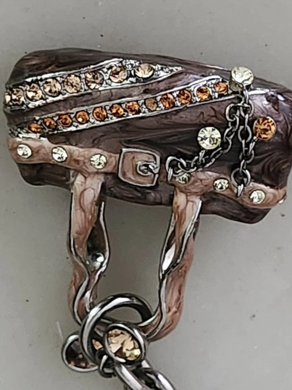 Alexander Kalifano Amber & Clear Crystal-Accented Brown Enameled Purse Keychain